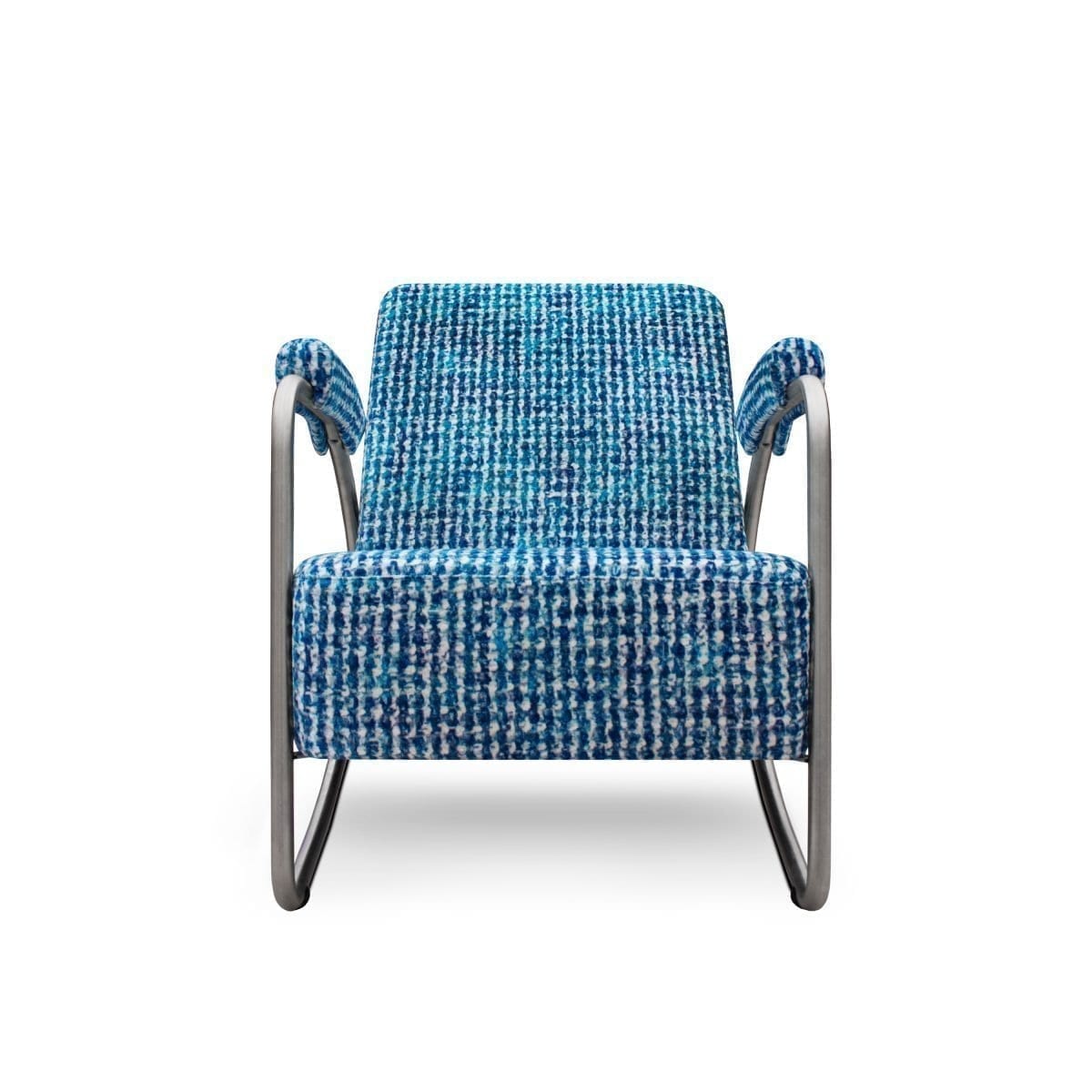 Eigentijdse blauwe fauteuil Dyker 20 in de stof Reticello cobalt
