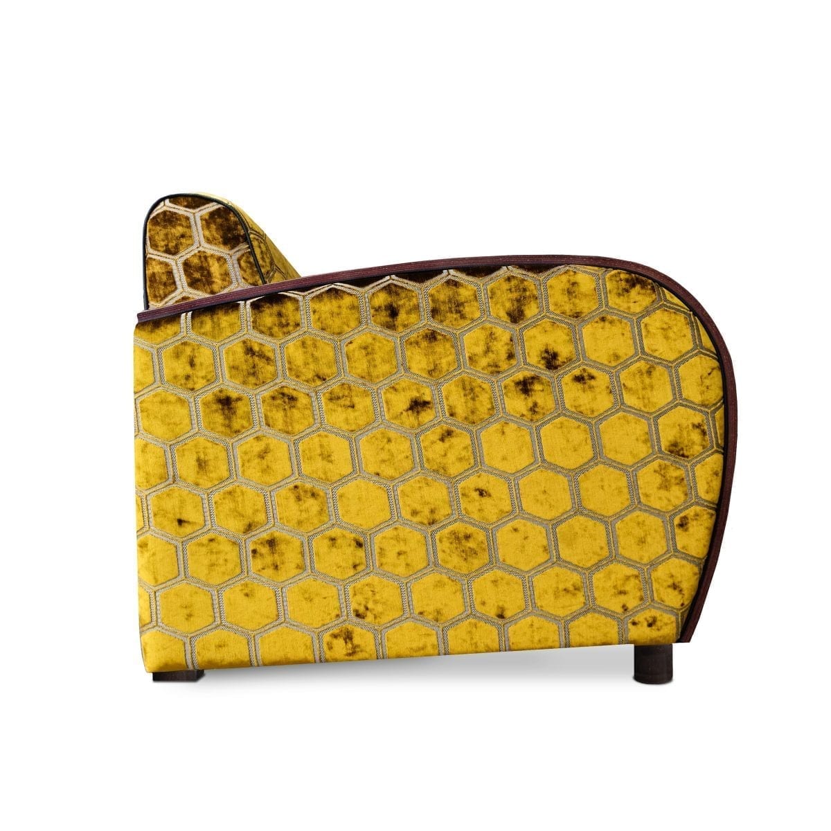 Art Deco Fauteuils. De rooker 02 fauteuil met de stof Manipur ochre van Designers Guild