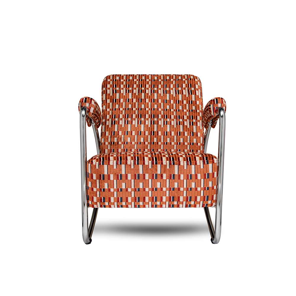 de chroombuis stoel van dutch seating company met de underground stof van Kirkby design