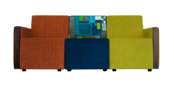 3-zits bankje met 3 kleurrijke rooker elementen designers guild stoffen