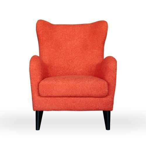 kleurrijke stoel in oranje bouclé stof