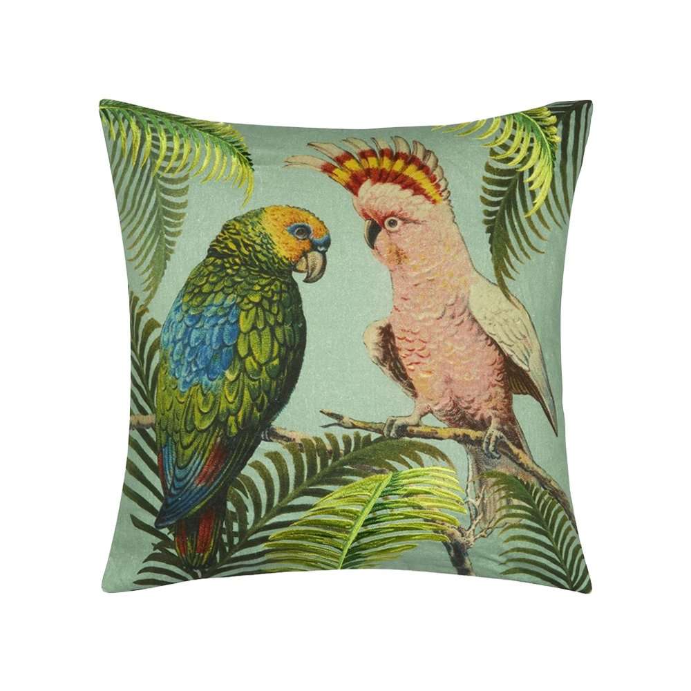 Parrot & Palm Azur kussen met papagaai