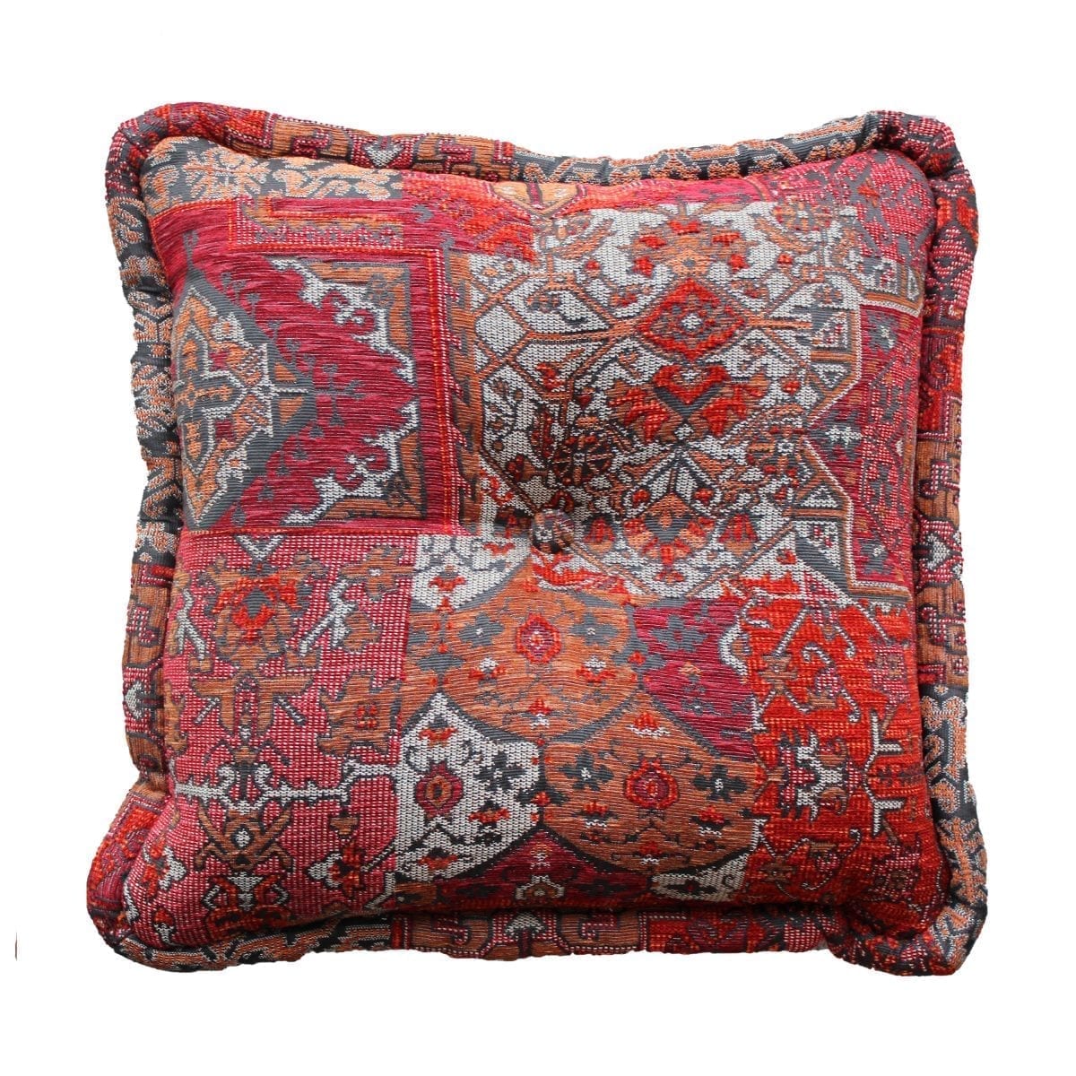 De Oosterse stof Setenta rood uit onze Casablanca collectie is zeer geschikt voor een groot kussen.